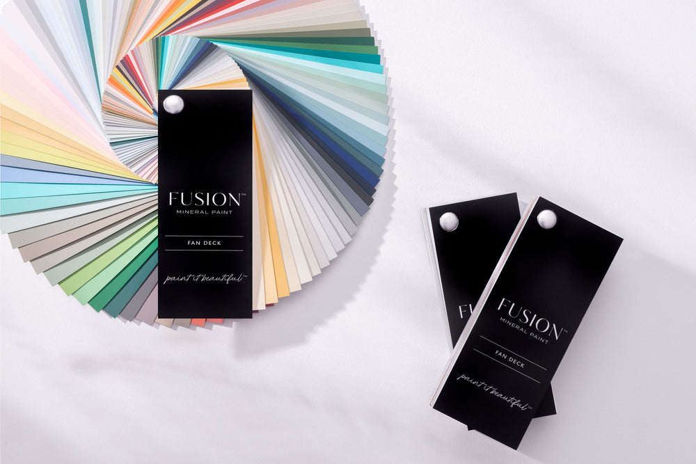 fanned-out fan deck of paint swatches 