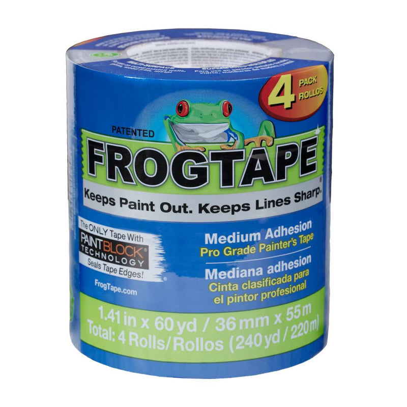 FrogTape® 专业级画家胶带 - 蓝色，4 包，1.41 英寸 x 60 码。